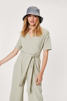 Thumbnail for your product : Nasty Gal Womens Short Sleeve V Neck Wrap Wide Leg Jumpsuit - Green - 8