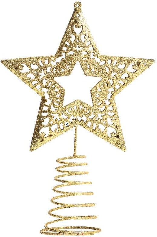 Living and Home Christmas Tree Star Topper Golden Glitter Ornaments