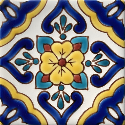 Casablanca Market Mediterranean 4'' X 4'' Santorini Hand Painted Ceramic Decorative Accent Tile