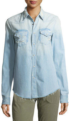 Mother Shady Ex's Button-Front Distressed Denim Shirt