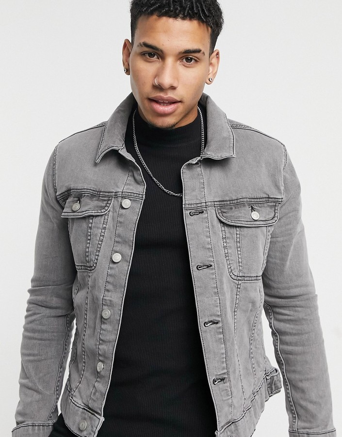 ASOS DESIGN skinny denim jacket in gray - ShopStyle