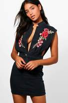Thumbnail for your product : boohoo Rose Embroidered Denim Bodycon Dress