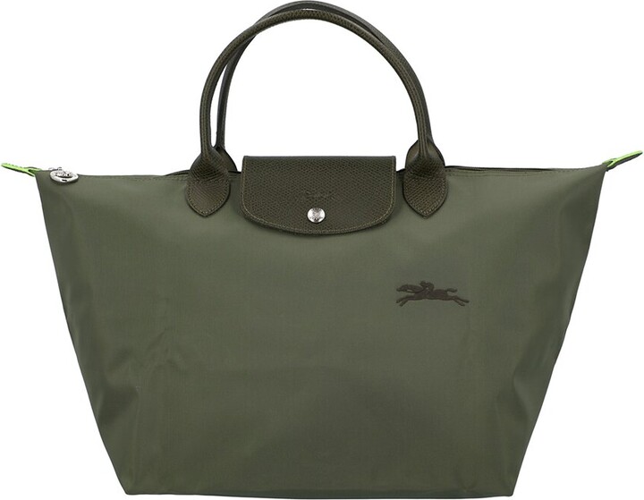 Longchamp Le Pliage Green Medium Canvas Short Handle Handbag