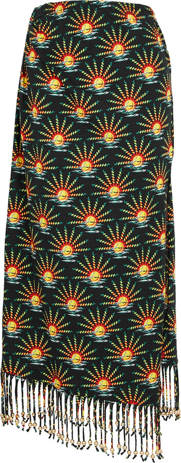 Rabanne Printed Fringe-trimmed Cotton Midi Skirt