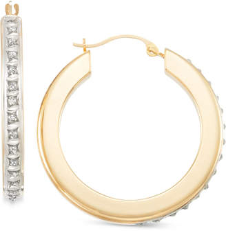 Signature Diamonds Flat Hoop Earrings in 14k Gold over Resin Core Diamond and Crystallized Diamond Dust