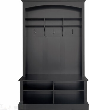 ON-TREND 47.2'' Wide Hall Tree with Bench and Shoe Storage, Multi-functional Entryway Organizer with 3 Hooks & Adjustable Shelves, Black