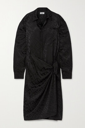 Balenciaga Wrap-effect Satin-jacquard Midi Shirt Dress - Black