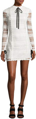 Alexis Braelynn Lace Bow-Neck Mini Dress, White/Black