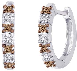 KATARINA Alternating and White Diamond Huggie Earrings in 10K White Gold (1/4 cttw)