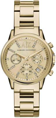 Armani Exchange Gold Tone Dial Chronograph Gold Tone Bracelet Ladies Watch