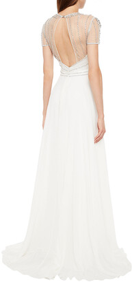 Jenny Packham Amaryllis embellished tulle-paneled chiffon bridal gown