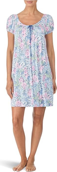Tommy Bahama Short Sleeve Short Nightgown Women's Clothing Blue Floral : MD (US 8-10), Rayon/Spandex