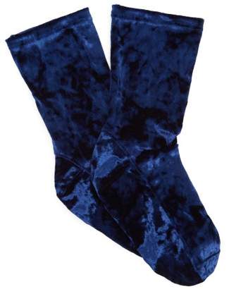 Darner Socks - Crushed Velvet Ankle Socks - Womens - Dark Blue