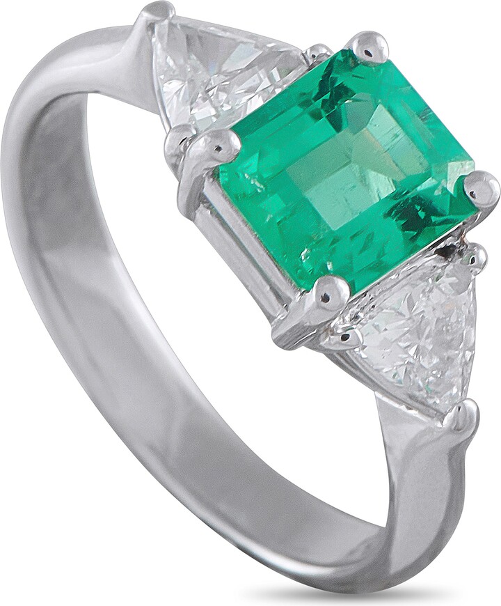 LB Exclusive Platinum 0.52 ct Diamond and 1.25 ct Emerald Ring #5345