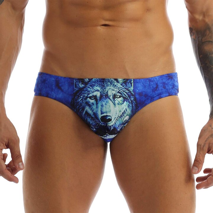 Mufeng Men's 3D Wolf Leopard Printing Bulge Pouch Bikini Briefs Panties  Underwear Blue M - ShopStyle