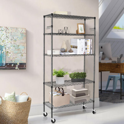 WFX Utility Heavy Duty 5-Tier Metal Shelving Unit With Wheels, Adjustable Height, 1750Lbs Capacity Wire Storage Rack For Garage, Kitchen, Office