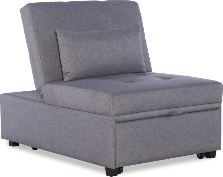 Linon Boone Upholstered Tufted Convertible Chair to Sofa Bed with Pillow in Gray