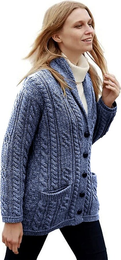 aran knit wool cashmere shawl cardigan