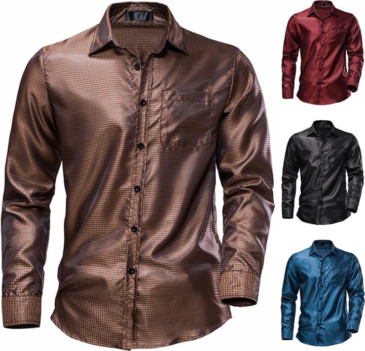 HEYDHSDC Men Long Sleeve Wedding Dress Shirt Soft Shine Business Sequin