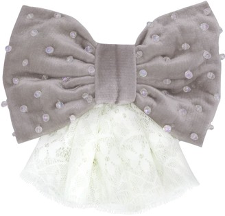 ANOUKI Velvet Effect Bow W/ Lace & Crystals