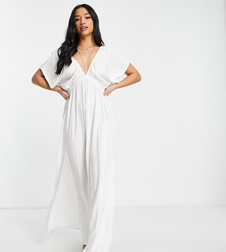 ASOS Petite ASOS DESIGN Petite flutter sleeve maxi beach dress in white -  ShopStyle