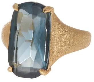 Rivka Friedman 18K Gold Clad Faceted Rectangular Denim Blue Crystal Ring