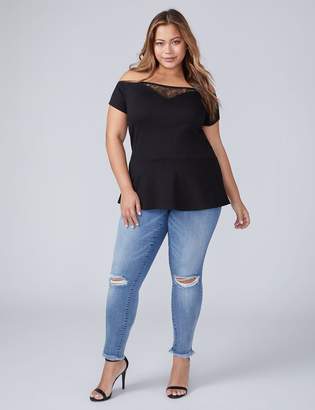 Lane Bryant Ponte Off-the-Shoulder Peplum Top with Lace Inset