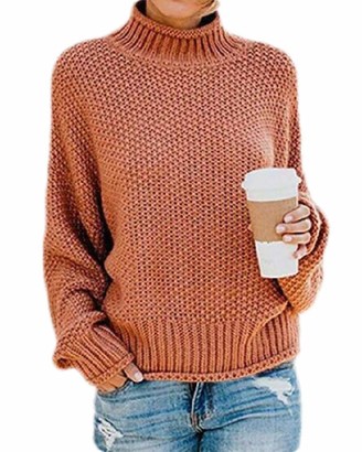 OrientalPort Turtleneck Jumper Womens Colour Block Pullover Loose Long Sleeve Chunky Knitted Jumper Tops