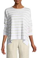 Thumbnail for your product : Eileen Fisher Striped Linen-Blend Slub Top
