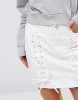 Thumbnail for your product : Urban Bliss Petite Lace Up Denim Mini Skirt