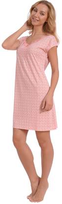 Patricia from Paris Women's Elegant and Soft Sleepshirt Nighty with Lace Detail (Pink Geo Dots Print, S)