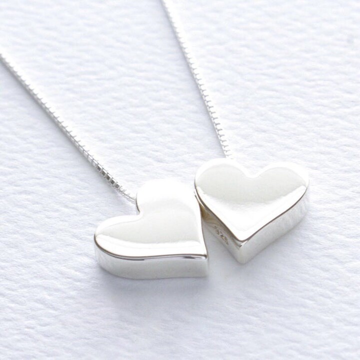 Etsy Double Hearts Sterling Silver Necklace Two Valentine's Jewelry Free Shipping Simple Floating Heart Charms Minimal Jewelry