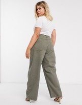 Thumbnail for your product : ASOS DESIGN Curve High rise 'relaxed' dad jeans in khaki