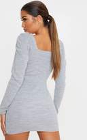 Thumbnail for your product : PrettyLittleThing Grey Puff Sleeve Knitted Bodycon Dress