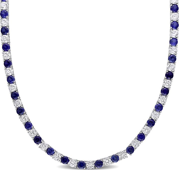 Mimi & Max 33 CT TGW Created Blue and Created White Sapphire Tennis Necklace in Sterling Silver