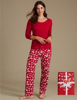 Thumbnail for your product : Marks and Spencer Pure Cotton Christmas Print 3/4 Sleeve Pyjamas