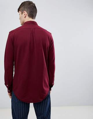 Polo Ralph Lauren Slim Fit Pique Shirt Player Logo Button-Down In Burgundy