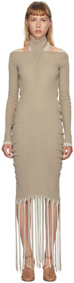 Bottega Veneta Tan & Off-White Ribbed Fringed Dress