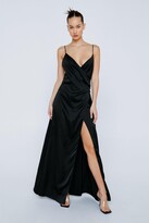 Thumbnail for your product : Nasty Gal Womens Satin V Neck Slit Maxi Dress - Black - 16