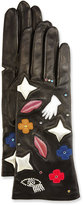 Thumbnail for your product : Agnelle Emblem Embroidered Leather Gloves, Black