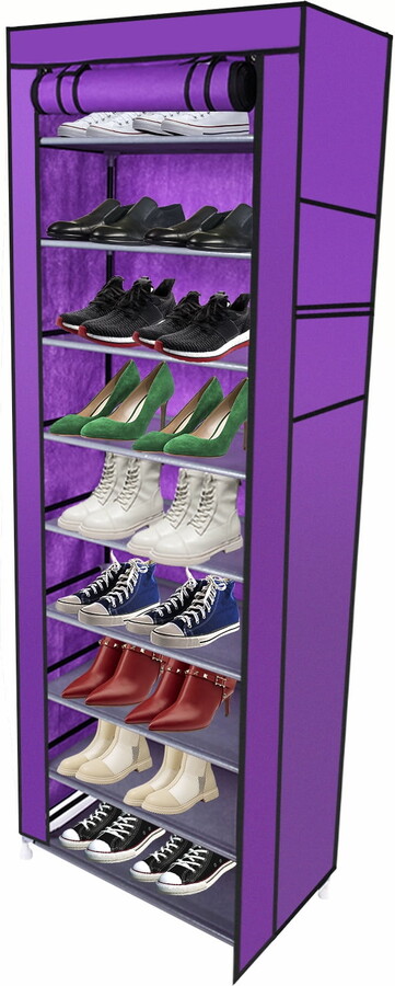 AsterOutdoor Shoe Rack, Room-saving 9 Lattices Non-woven Fabric, Purple