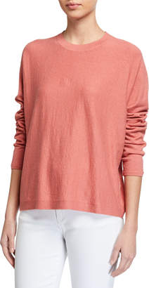 Eileen Fisher Long-Sleeve Boxy Organic Linen Crepe Sweater