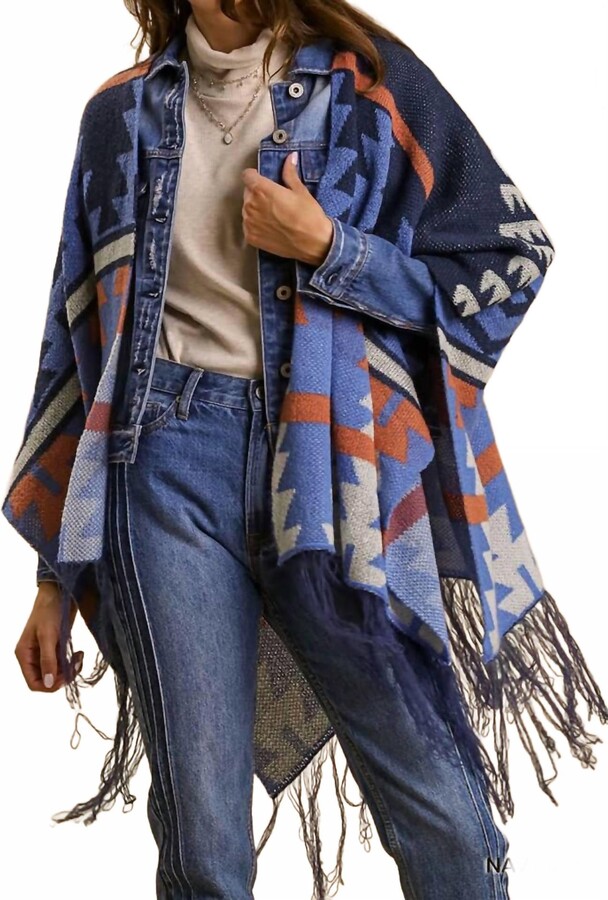 umgee Aztec Shawl In Navy Mix