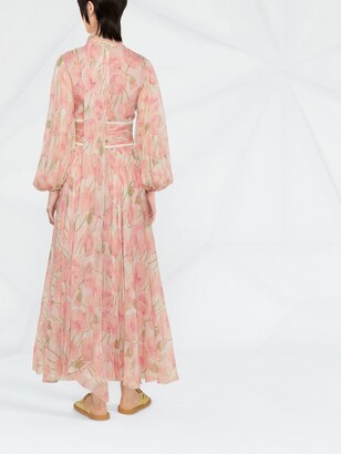 Luisa Beccaria Long-Sleeve Floral-Print Dress