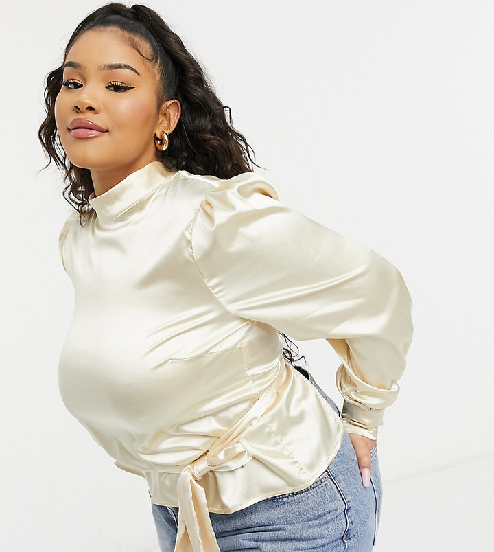 white satin high neck top