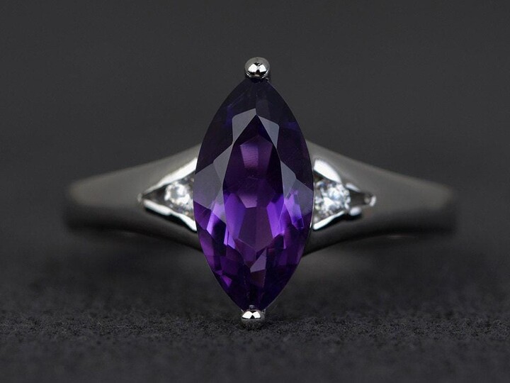 Etsy Marquise Cut Amethyst Ring Purple Gemstone Rings Engagement Promise Sterling Silver