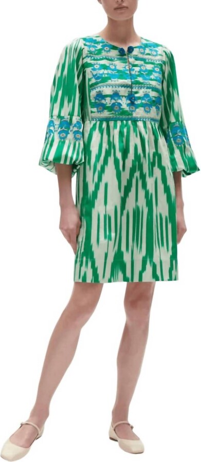 Lucie Dress In Ikat Jungle Green