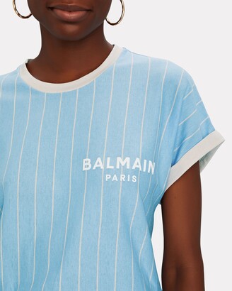 Balmain Striped Cotton Logo T-Shirt
