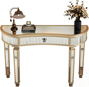 Everly Quinn Console Table With Fluted Glass And Crystal Knob Drawer