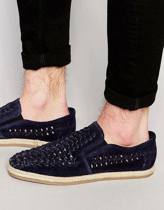 Dune Woven Slip On shoes In Navy Suede